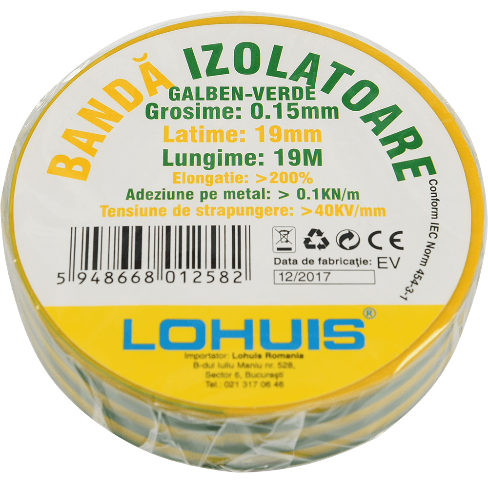 Banda Izolatoare Electrica Pvc Lohuis Verde Galben Mm Rola M