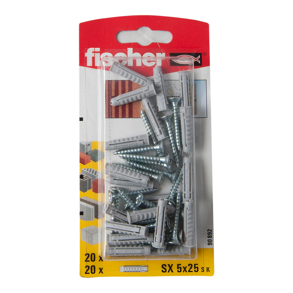Diblu din nailon cu surub, Fischer SX, 5 x 25 mm, 3.5 x 35 mm, 20 buc