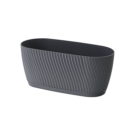 Jardiniera cu farfurie Mika Eco, plastic, antracit, 27 x 12.6 x 11.8 cm