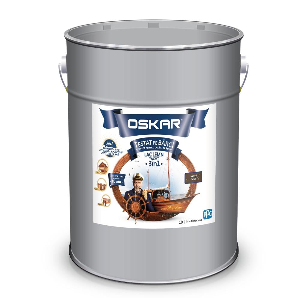 Lac pentru lemn OSKAR Lac Lemn Yacht 3 in 1, interior si exterior,  mahon inchis, 10 l