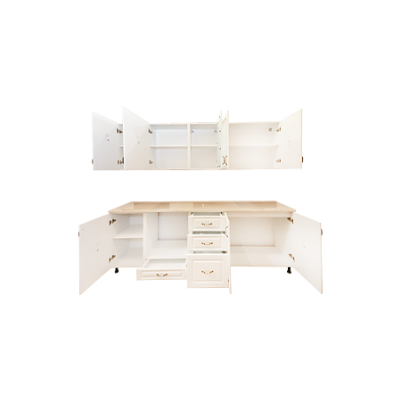 Mobila bucatarie Mobylux Alaska, MDF frezat si infoliat, alb, blat inclus, lungime 2.4 m