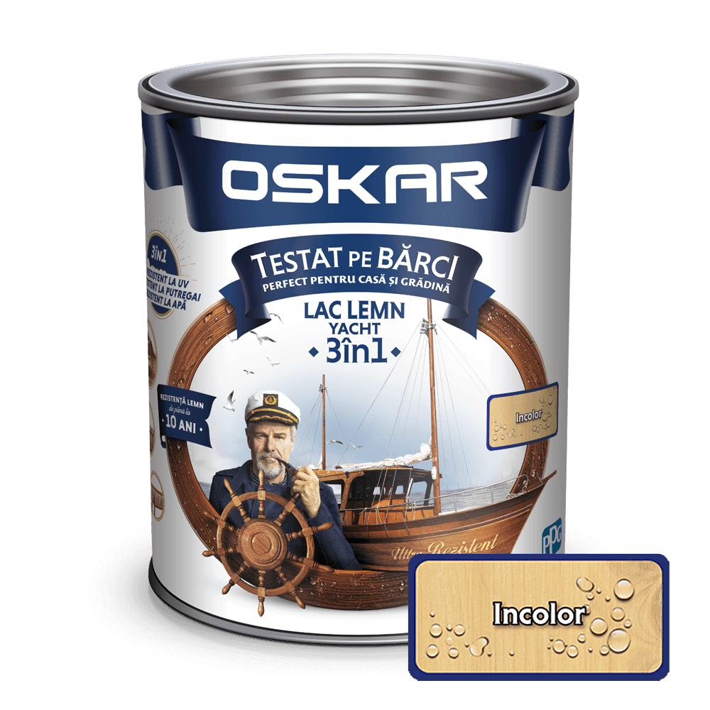 Lac pentru lemn Oskar Yacht, incolor, interior/exterior, 2.5 L