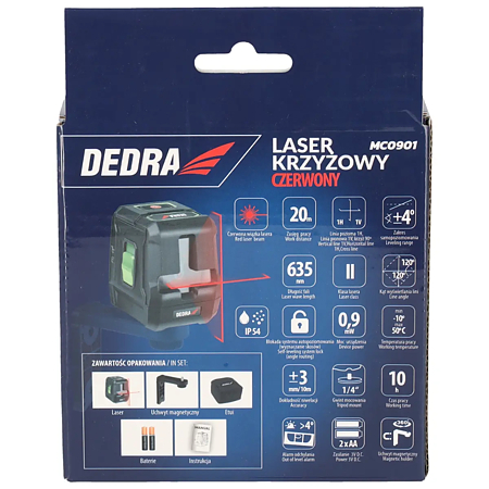 Nivela laser rosu cu linii in cruce Dedra MC0901, actiune 20 m
