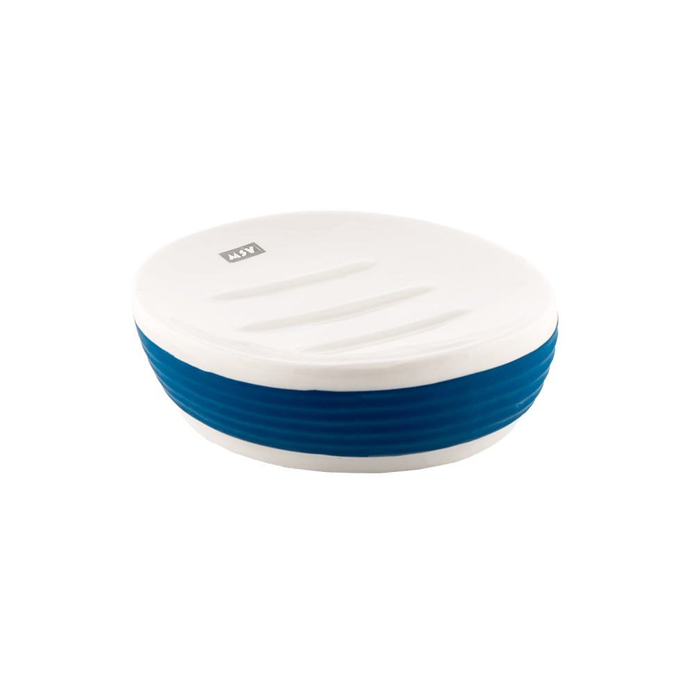Savoniera MSV Moorea, ceramica, alb-albastru, 12.5 x 9 x 3.5 cm 12.5
