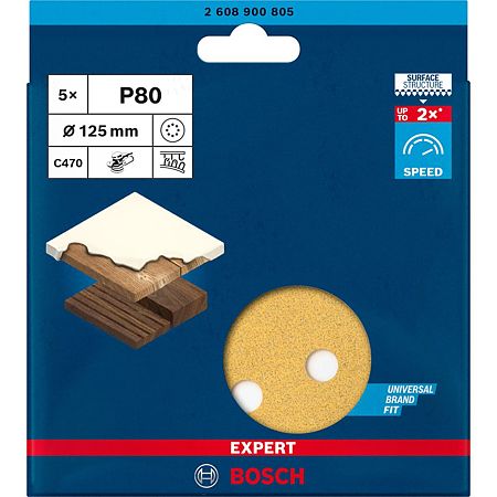 Disc abraziv, pentru lemn, Bosch C470, 125 mm, granulatie 80