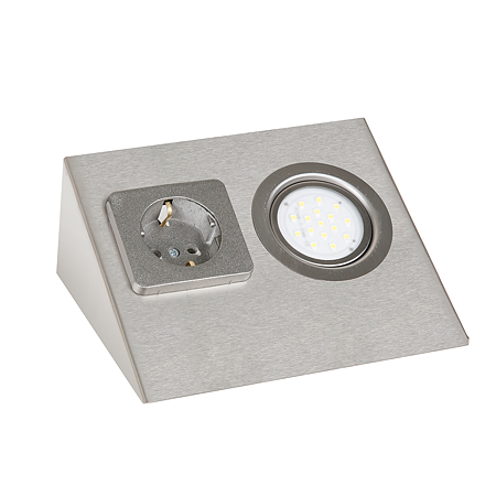 Ansamblu Milan, priza + lampa LED, forma prisma triughiulara, inox