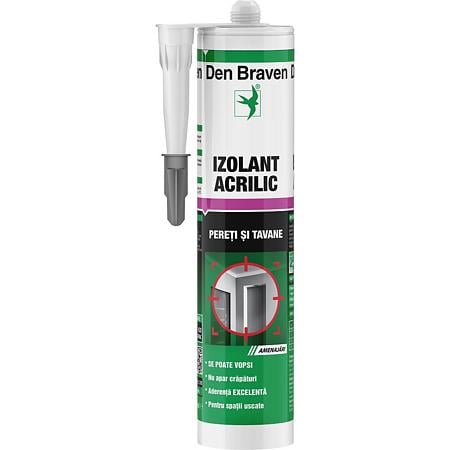  Izolant acrilic pentru pereti si tavane, Den Braven, interior, gri, 280 ml
