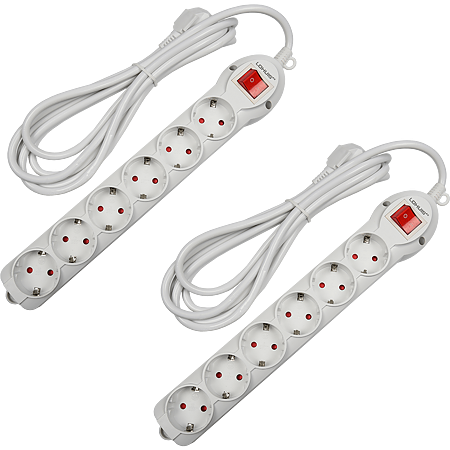 Prelungitor Lohuis cu 6 prize cu intrerupator, contact de protectie, 3 m, 3500W, alb