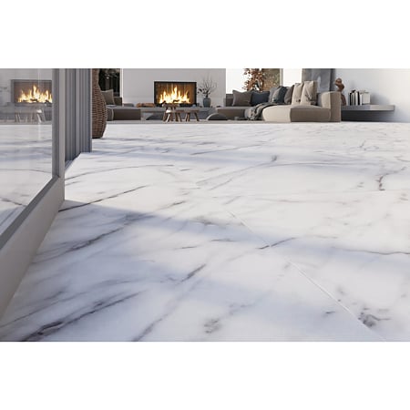Pardoseala SPC 5 mm Korner SPeCtra Floor Bianco Marble 01F, clasa de trafic 34, rezistenta la apa, decor marmura, alb, 1205 x 606 mm