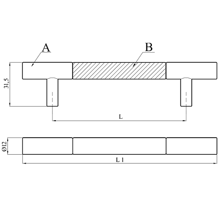 Maner aluminiu cilindric D12, 192 mm satin/satin argint Maner aluminiu cilindric D12, 192 mm satin/satin argint