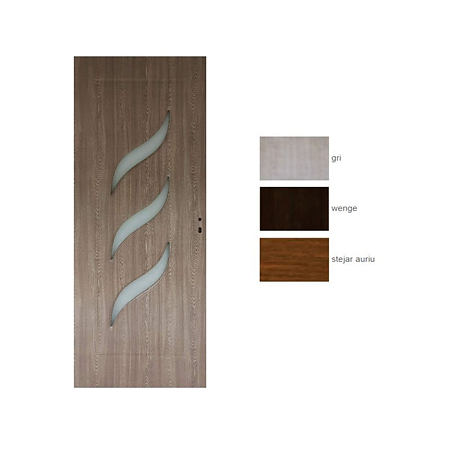 Usa interior celulara cu geam Pamate M02, reversibila, MDF, gri, toc reglabil, 200 x 80 x 3.5 cm
