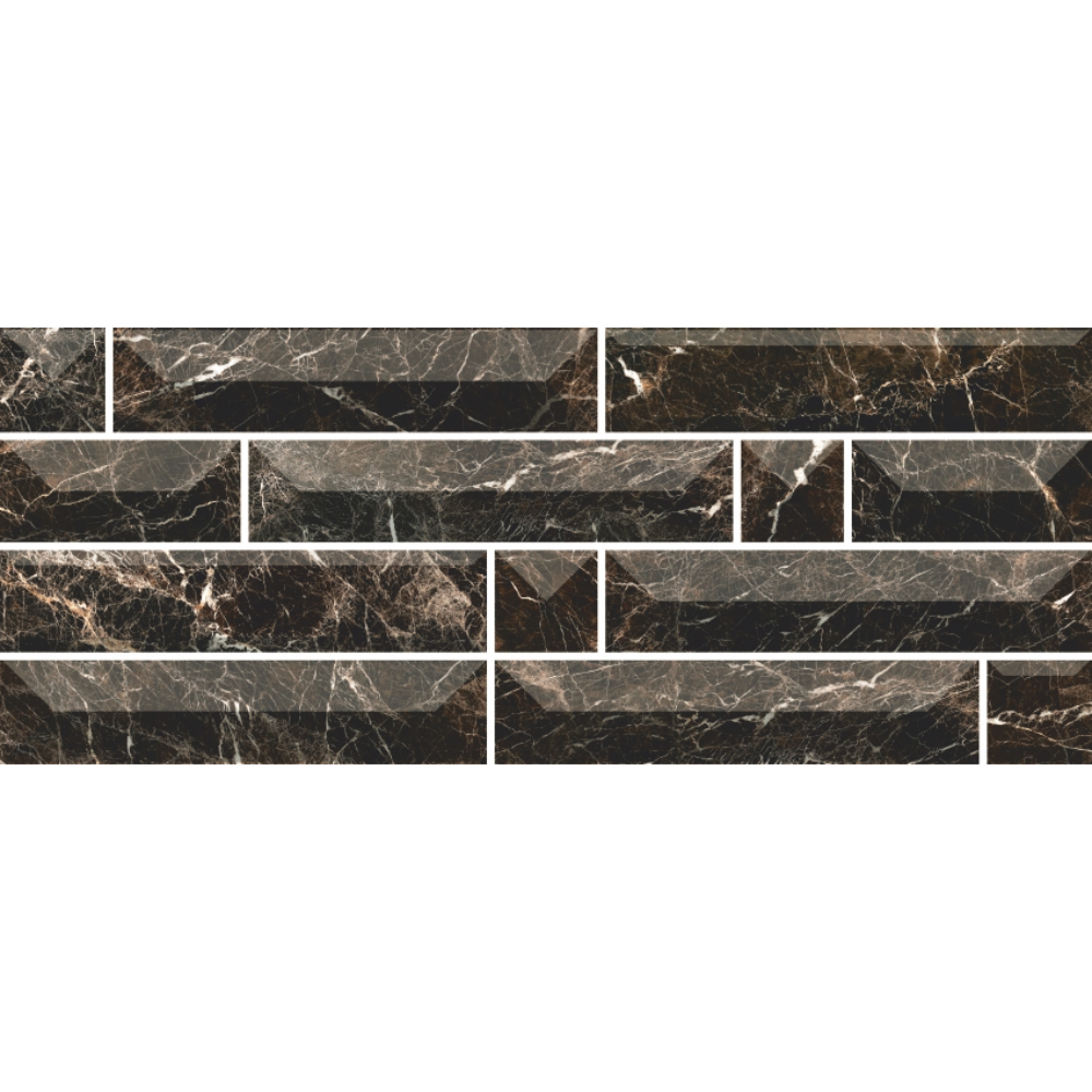 Faianta bucatarie Atlantis 1T, negru, lucios, aspect de piatra, 50 x 20 cm 1T