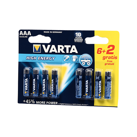 Baterii Varta High Energy, alcaline, AAA, 6 + 2 buc