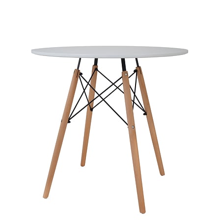 Masa living Eliza, blat rotund MDF vopsit, 18 mm, suport metalic, picioare lemn de fag, alb, Ø 90 cm