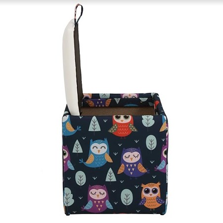 Taburet Box piele ecologica, microfibra, albastru/alb, cu depozitare, 37 x 37 x 42 cm