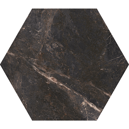 Gresie interior/exterior Kenia, mat, negru, marmura, hexagonala, 22.5 X 25.9 cm