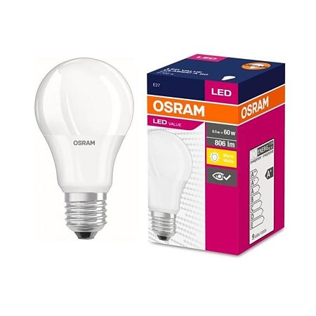 Bec LED Osram CLA60, para, E27, 8.5 W, 806 lm, Lungime 113 mm, diametru glob 60 mm, lumina calda 2700 K