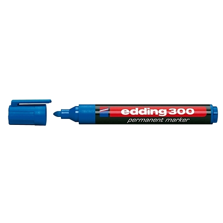 Marker permanent Edding 300, corp plastic, varf rotund, 1,5-3 mm, albastru
