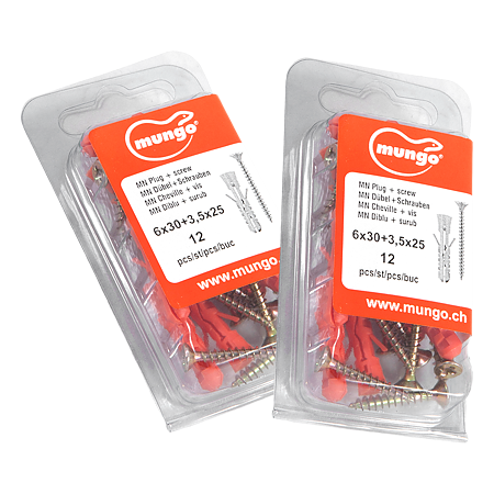 Diblu MN 6 x 30 mm, cu surub 3,5 x 25 mm, 12 BUC