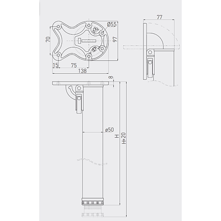 Picior pentru masa, rabatabil, otel, 50 x 710 mm