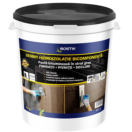 Pasta bituminoasa in strat gros Denbit Block 2K Bostik, negru, 30 kg