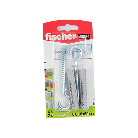 Diblu din nailon cu surub carlig, Fischer UX, 10 x 60 mm, 7 x 97 mm, 2 buc