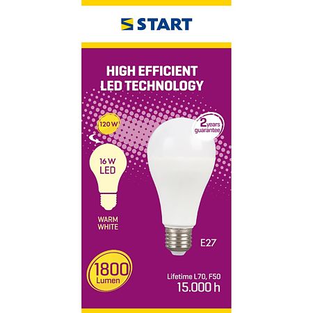 Bec LED, A65, E27, 16 W, 1800 lm, lumina calda 3000 K