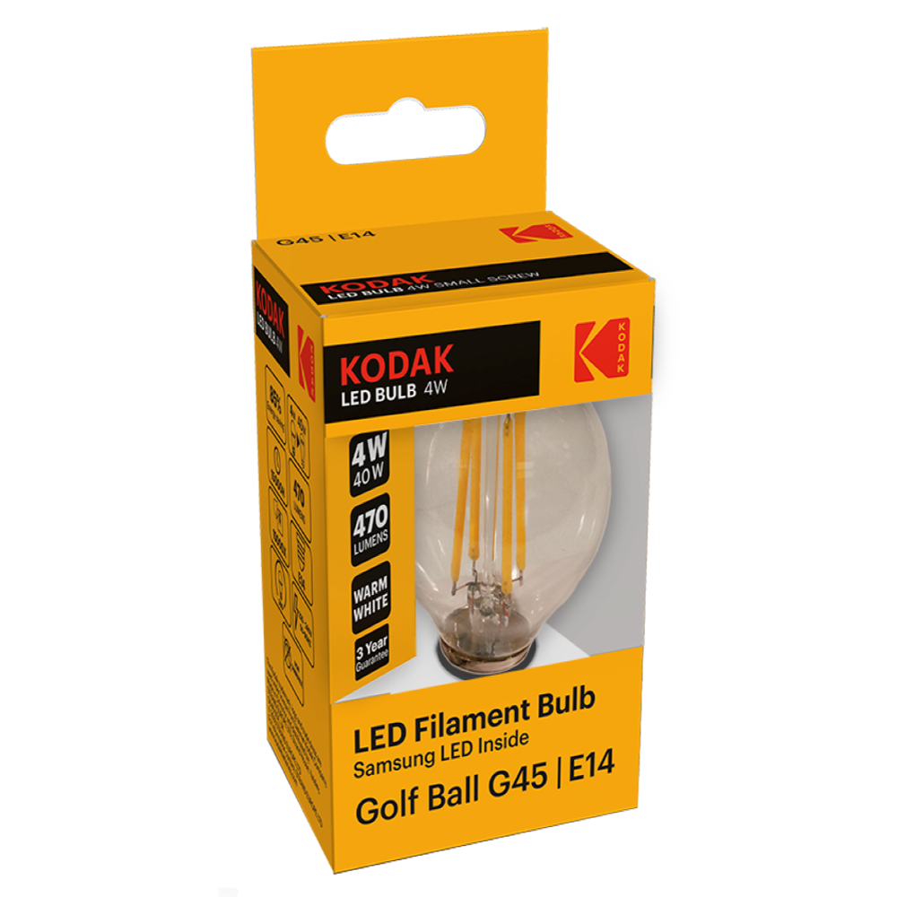 Bec LED Kodak G45, glob, E14, 4W, 470 lm, lumina calda 2700-3000K