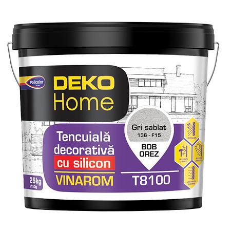 Tencuiala decorativa cu silicon Deko Home Vinarom T8100 F15, gri sablat 136, bob de orez, 25 kg
