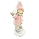 Figurina ceramica decorativa de Craciun fetita cu glob iluminat LED, bej + roz, 48 cm