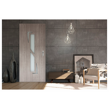 Usa interior celulara cu geam Pamate M042, revresibila, MDF, gri, toc fix, 200 x 80 x 3.5 cm