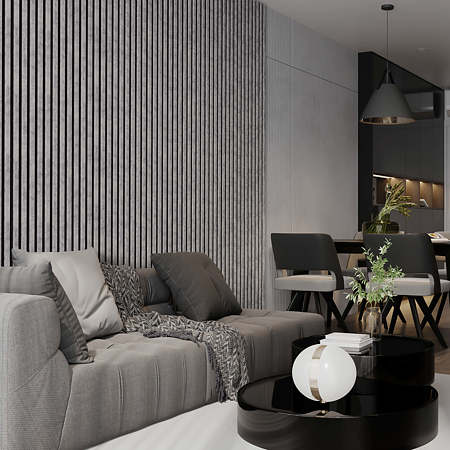Panou decorativ Linea Acustic ProLine, 12 lamele, MDF, urban gri/negru, interior, 240 x 60.5 x 2 cm