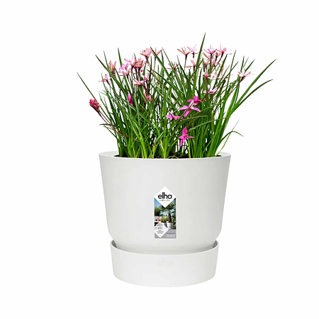 Ghiveci cu rezervor de apa Elho Greenville, plastic, alb, diametru 20 cm