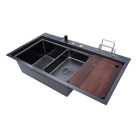 Chiuveta bucatarie Sandonna Handmade HD9250, inox, negru, 1 cuva stanga, 92 x 50 cm