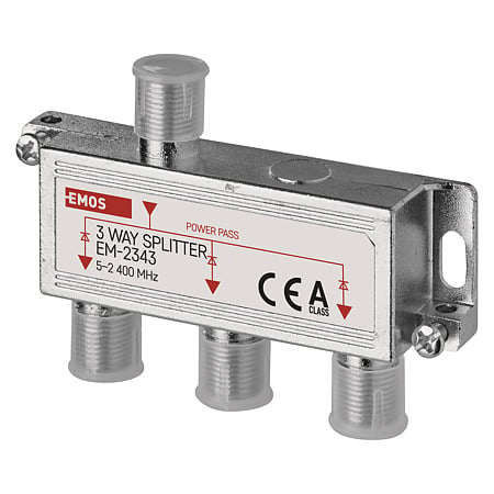 Distribuitor semnal TV Emos, metalic, 1 intrare mama - 3 iesiri mama, 20 x 56 x 25 mm