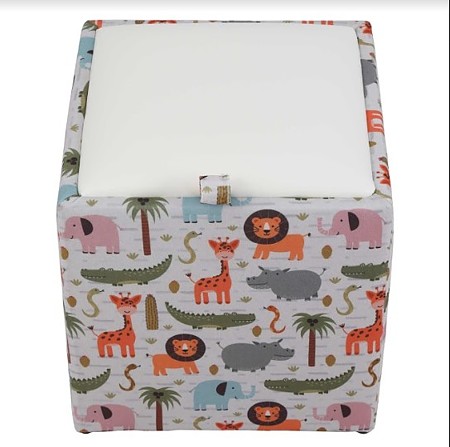 Taburet Box piele ecologica, microfibra, alb, cu depozitare, 37 x 37 x 42 cm