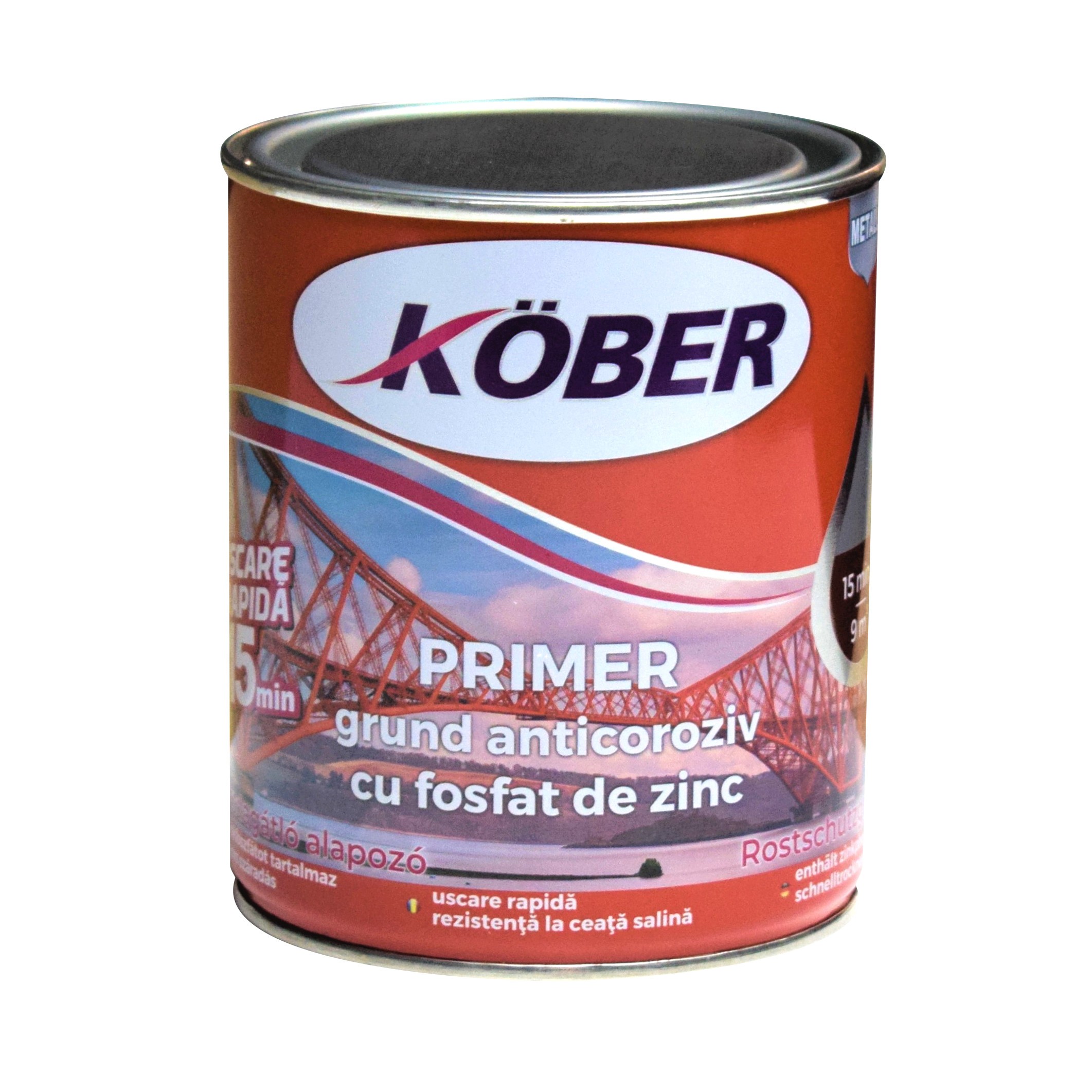 Grund pentru metal, Kober Primer, interior/exterior, rosu oxid, 0,75 L 075