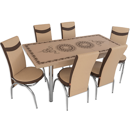Set masa extensibila Oriental brown cu 6 scaune, crem/maro, 169 x 80 cm