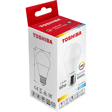 Bec LED Toshiba A60, E27, 8.5 W, 806 lm, lumina rece 6500 K