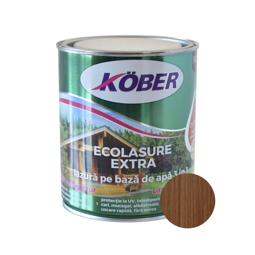 Lazură Kober Ecolasure Extra 3 in 1 pentru lemn, pe baza de apa, alun, 0,75 l 075