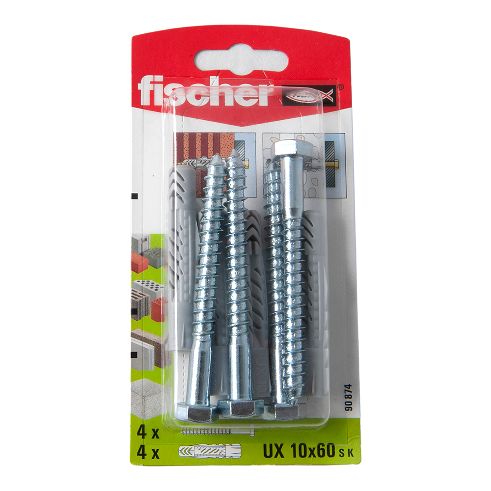 Diblu din nailon cu surub, Fischer UX, 10 x 60 mm, 8 x 80 mm, 4 buc buc