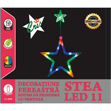 Figurina decorativa stea, 11 LED-uri multicolore, interior/exterior, alimentare baterii