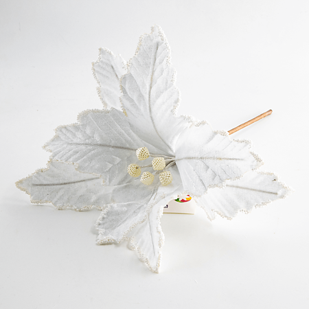 Decoratiune Craciunita catifea, alb, 25 x 30 cm
