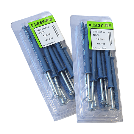 Diblu cu surub cui, nylon, 6 x 70 mm, 12 BUC
