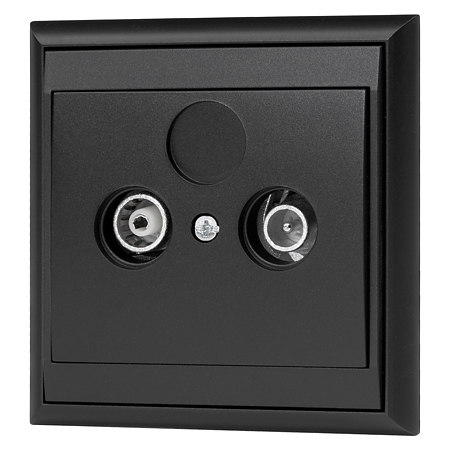 Priza RTV Luna, interior, incastrata, rama inclusa, negru mat, montaj ingropat