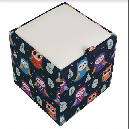 Taburet Box piele ecologica, microfibra, albastru/alb, cu depozitare, 37 x 37 x 42 cm