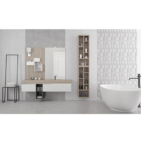 Decor ceramica Kai Palazzo Diamond Grey, finisaj lucios, alb si gri, model geometric, 30 x 60 cm