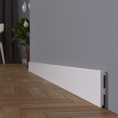 Plinta pardoseala Rubin 80, polimer dur, rezistenta la apa, alb, 2200 x 80 x 12 mm
