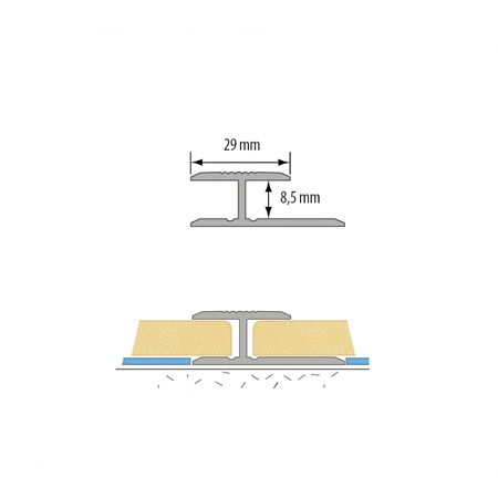 Profil de trecere fara diferenta de nivel, aluminiu, prindere cu adeziv, auriu, 90 cm