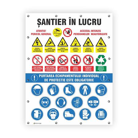 Banner Santier in lucru/Supraveghere video, PVC, 130 X 180 cm